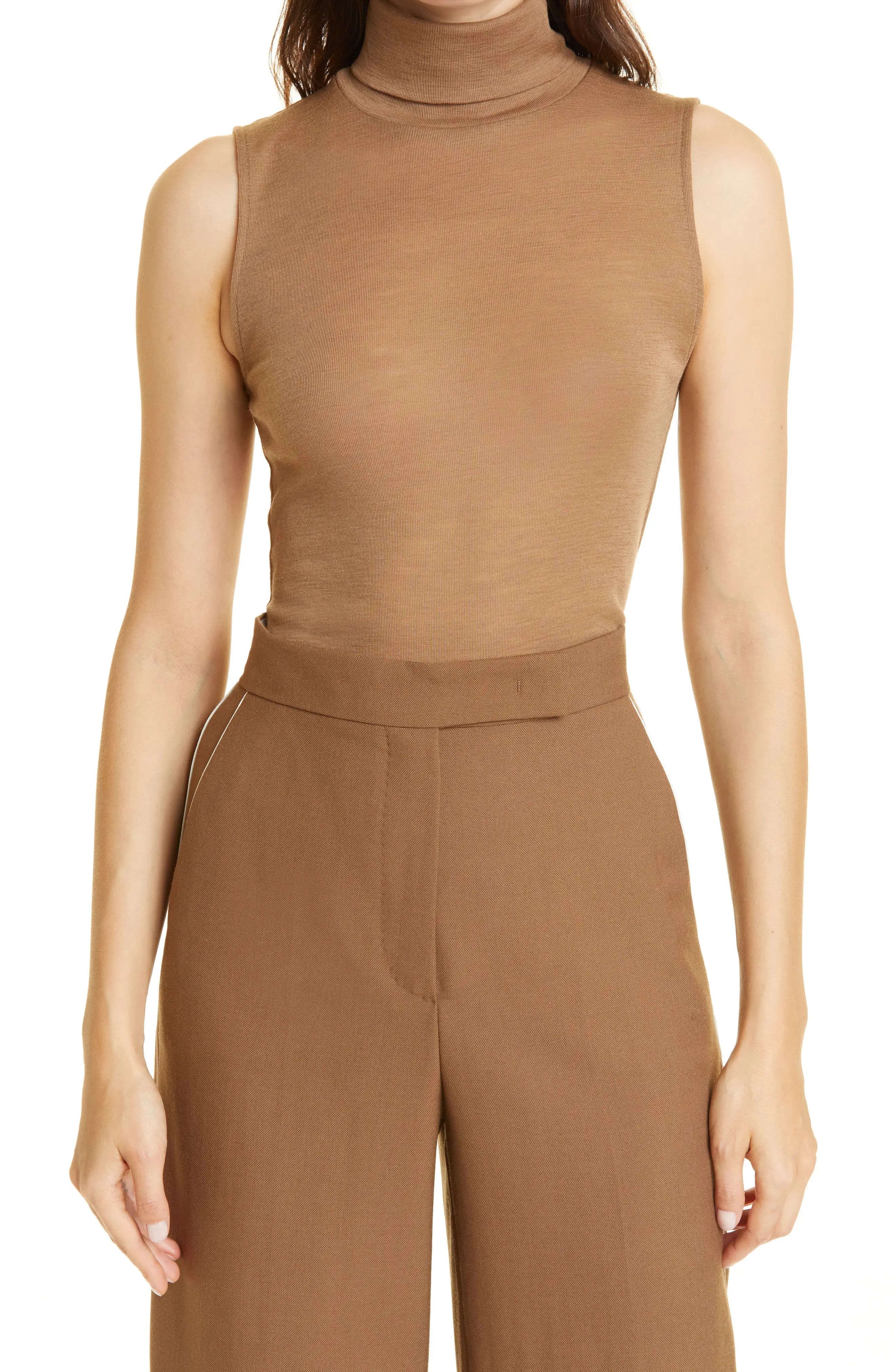 Vince Sleeveless Turtleneck Wool Top in Dark Taupe at Nordstrom, Size Medium | Nordstrom