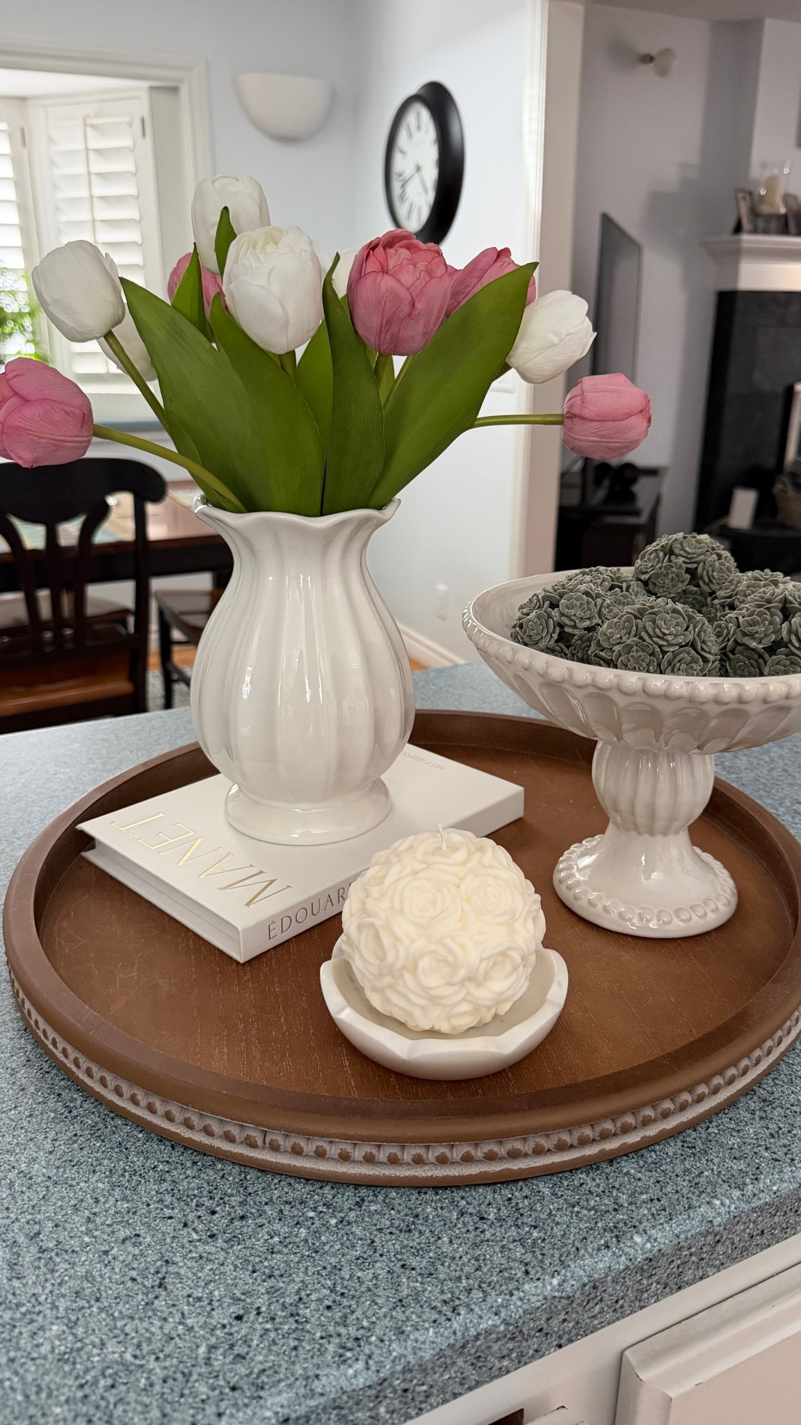 Take a moment to enjoy this tray styling featuring white pieces filled with tulips, greenery, and  candle! So springy! 

#LTKSeasonal #LTKHome
