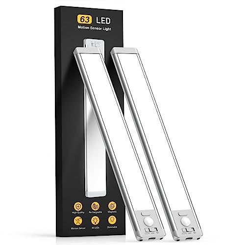 Under Cabinet Lighting, 14.7" Rechargeable Motion Sensor Light Indoor, 2 Pack Magnetic Dimmable Closet Lights, Wireless Under Counter Lights for Kitchen, Stairs,Hallway | Amazon (US)