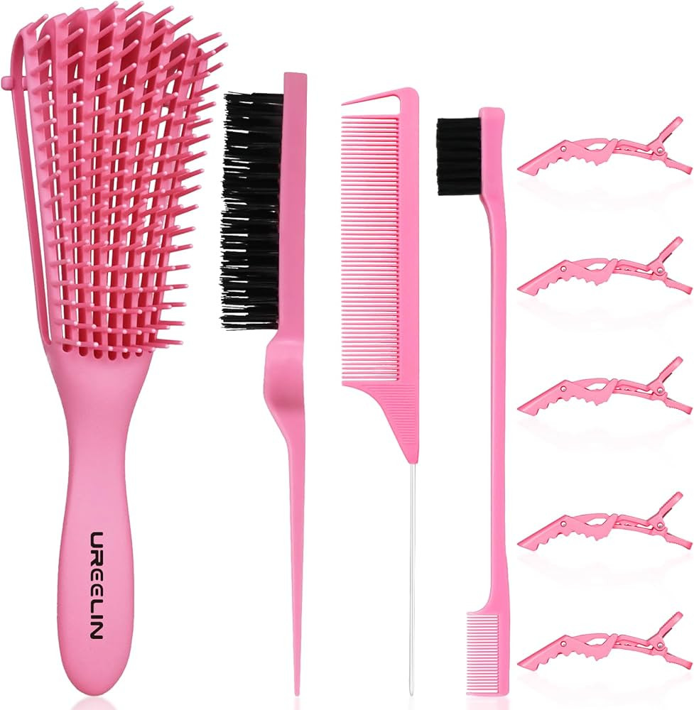 Detangling Brush set,Detangler Hair Brush with Teasing & Edge Brush for Curly Hiar, Rat Tail Comb... | Amazon (US)