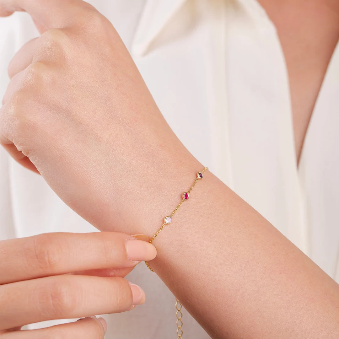 14K Solid GOLD Birthstone Bracelet, Personalized Birthstone Bracelet, Birthstone Bracelet for Mot... | Etsy (US)