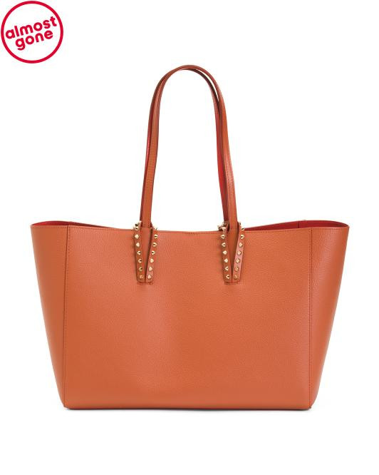 Made In Italy Leather Cabata Spiked Tote With Pouch | TJ Maxx