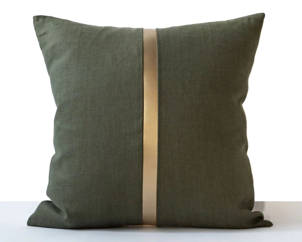 Moss Linen and Faux Leather Pillow Cover | Coterie, Brooklyn