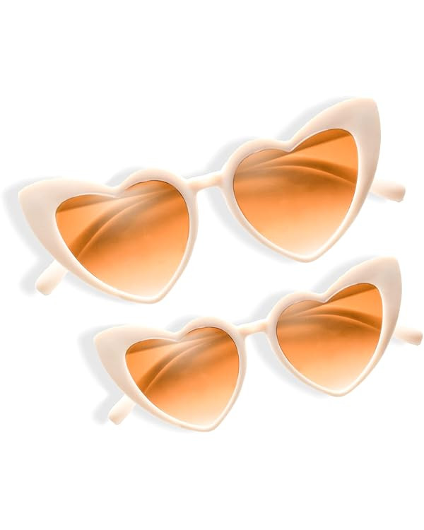 2 Pairs Retro Heart Sunglasses for Women Lightweight Fun Mommy and Me Sets Cute Birthday Glasses | Amazon (US)