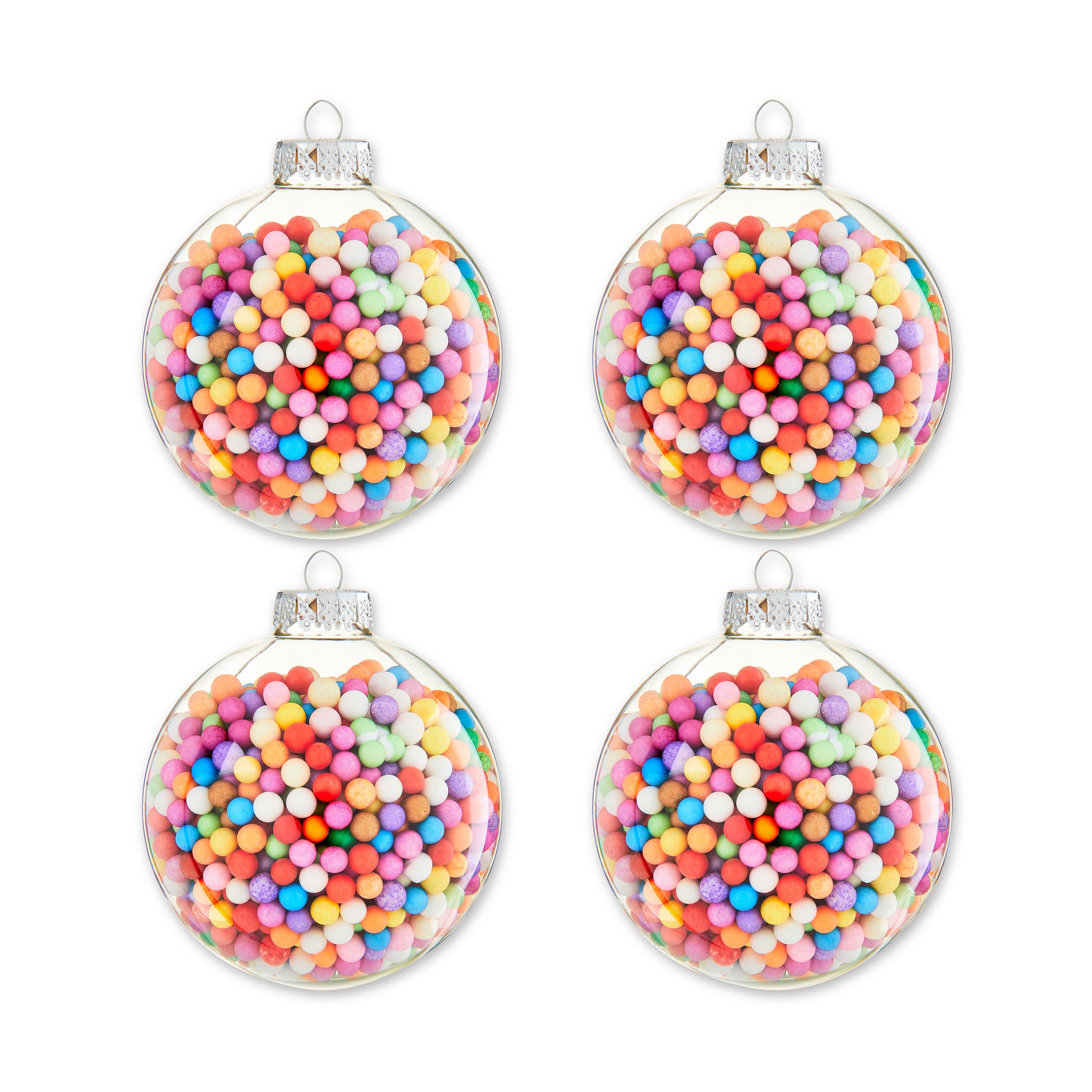 Holiday Time Multicolor Candy Filled Glass Ball Christmas Ornament Set, 3.54", 4 Cnt, .8.8 oz | Walmart (US)