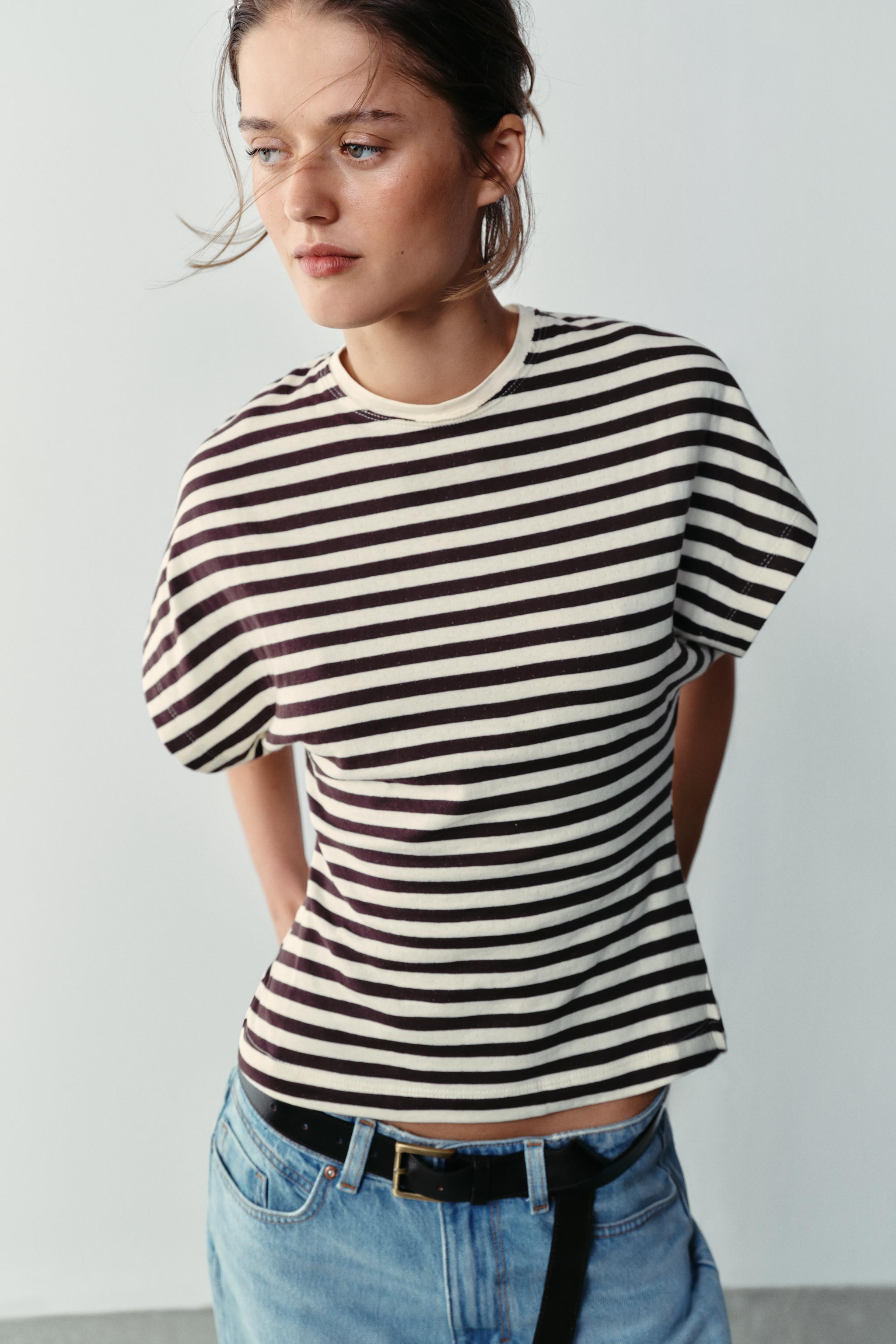 WIDE SLEEVE STRIPED T-SHIRT | Zara US