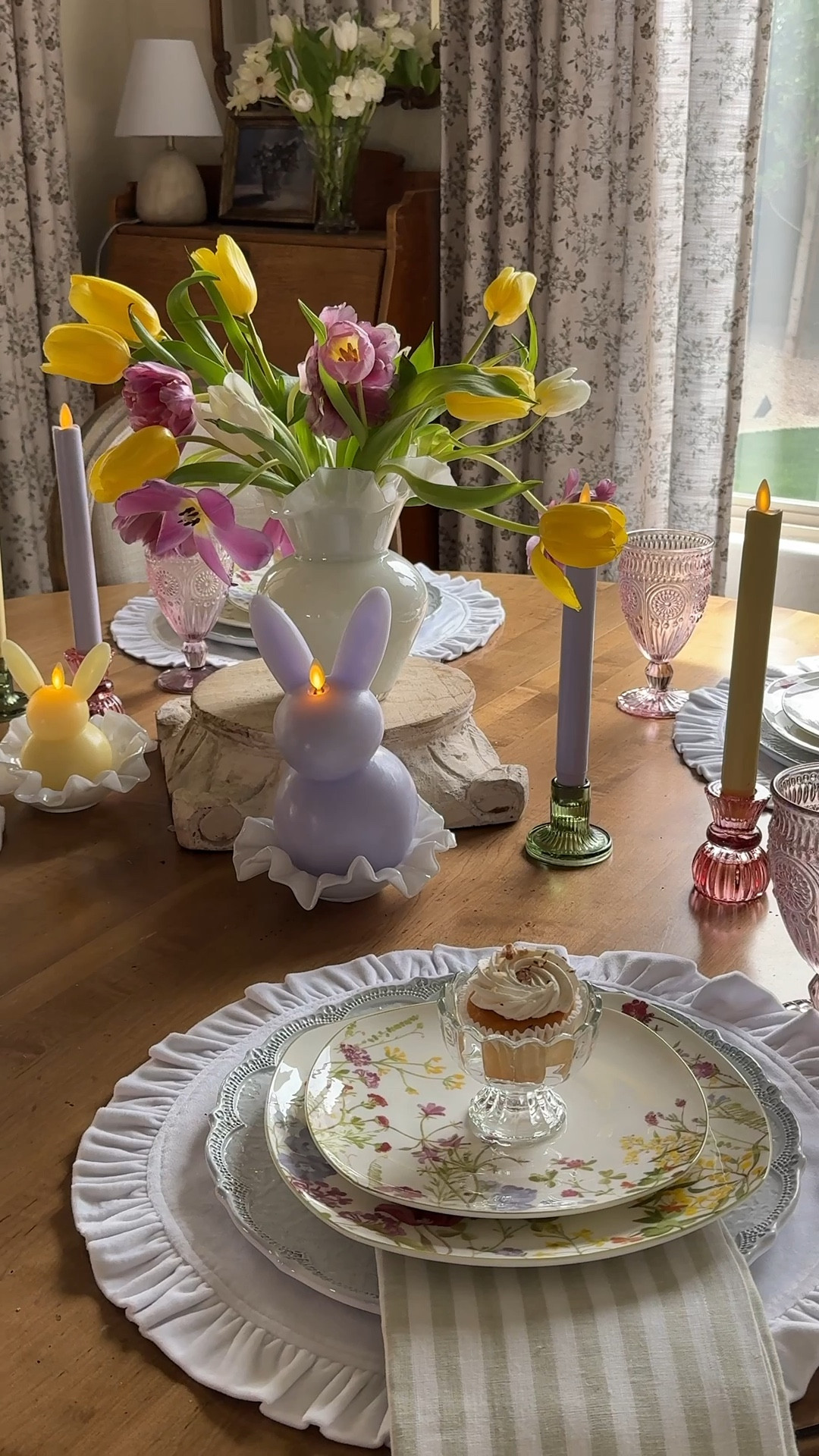 Luminara has the  sweetest Spring & Easter collection of Flameless candles. And they make a darling, whimsical, cheerful Easter breakfast table. 

Use code JOYFULDECOR10 for a discount off your Luminara order. 

The Ruffled Glass Bud Vase and Ruffled Glass Votive holders (that the bunnies are sitting in) are from Terrain. Use code JENNIFER15 for 15% off any items from Terrain. 

Easter table decor, spring home decor, Easter decorations, Flameless candles, bunny candles, Easter candles, pastel candles, Easter tablescape
