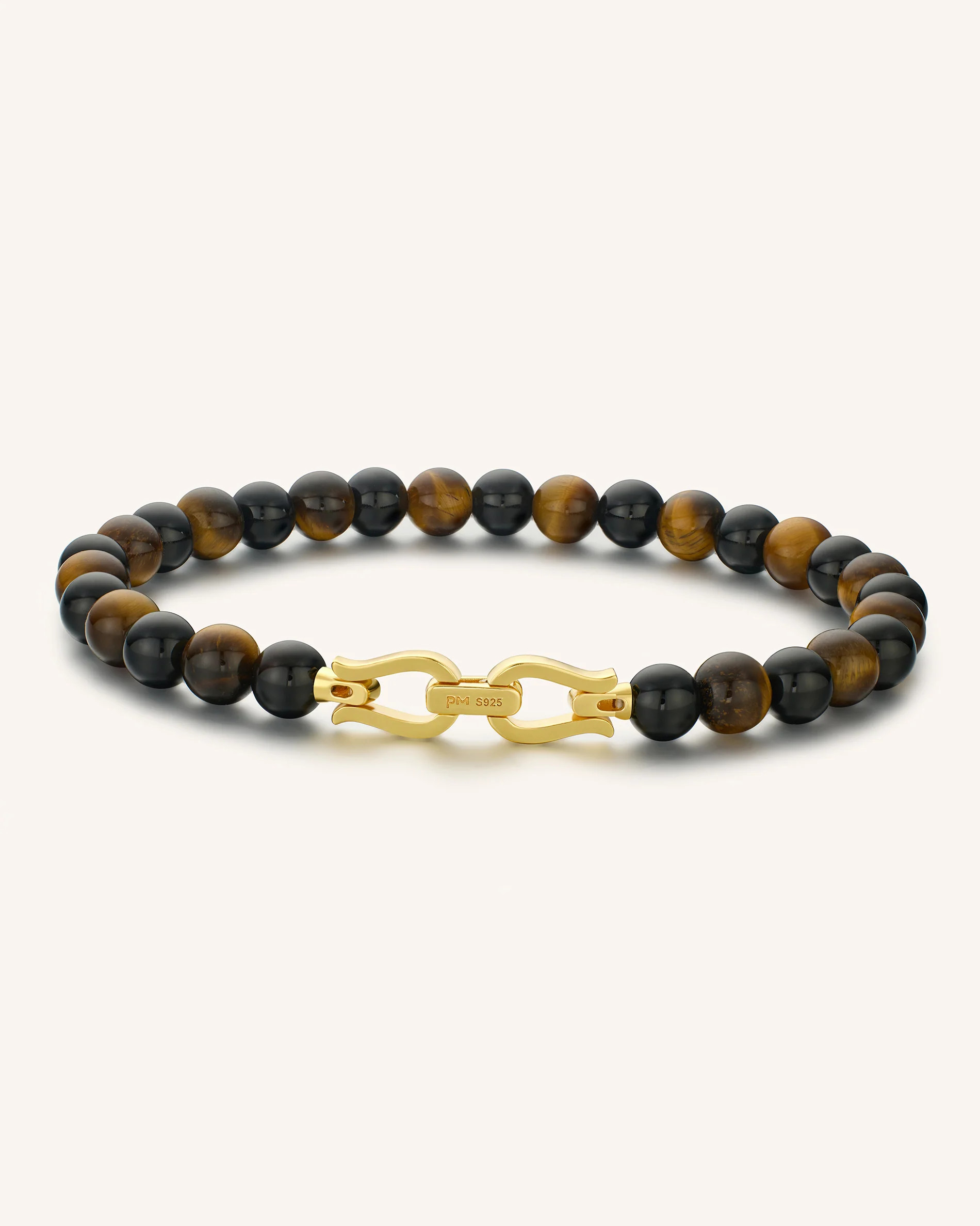Signature Beaded Bracelet Black Onyx and Tiger Eye | PEACHMIND