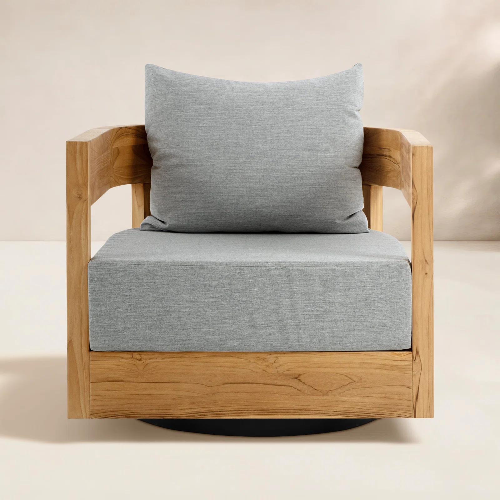 Everlee Outdoor Swivel Armchair, Sunbrella Canvas & Natural FSC Teak | Wayfair North America