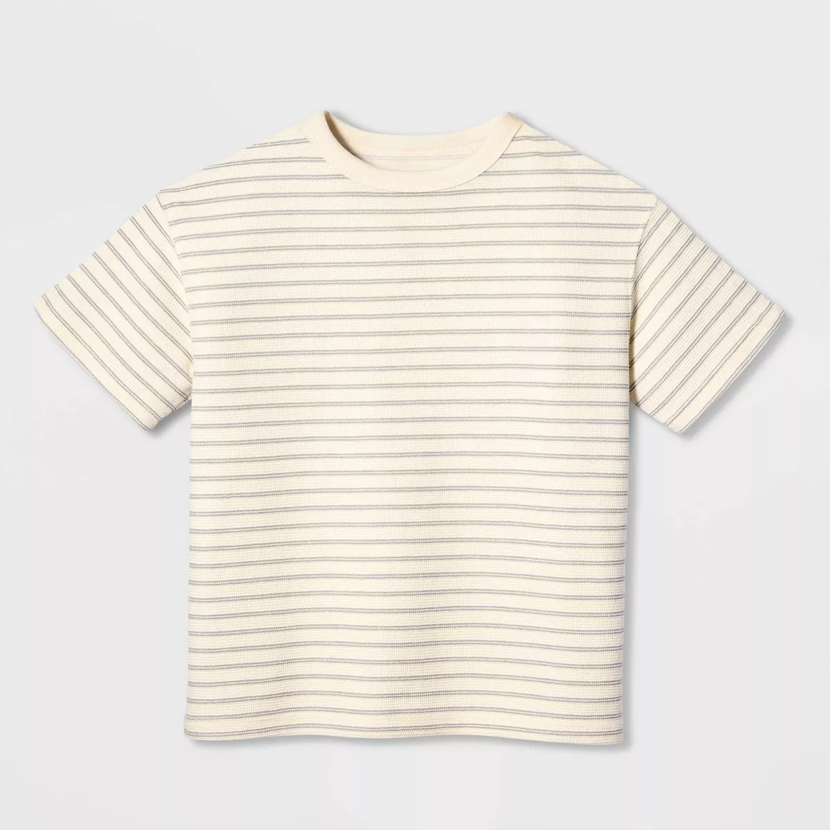 Boys' Short Sleeve Textured Striped Relaxed Fit T-Shirt - Cat & Jack\u2122 Gray/Cream XS | Target