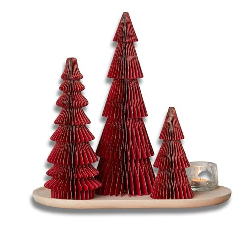 Set of 3 Honeycomb Paper Trees Red, Mantel Accent Glitter Gold Edging, Vintage-Inspired Christmas, Winter Centerpiece, Fold-flat Holiday Décor (Medium Set 3 Red) | Amazon (US)