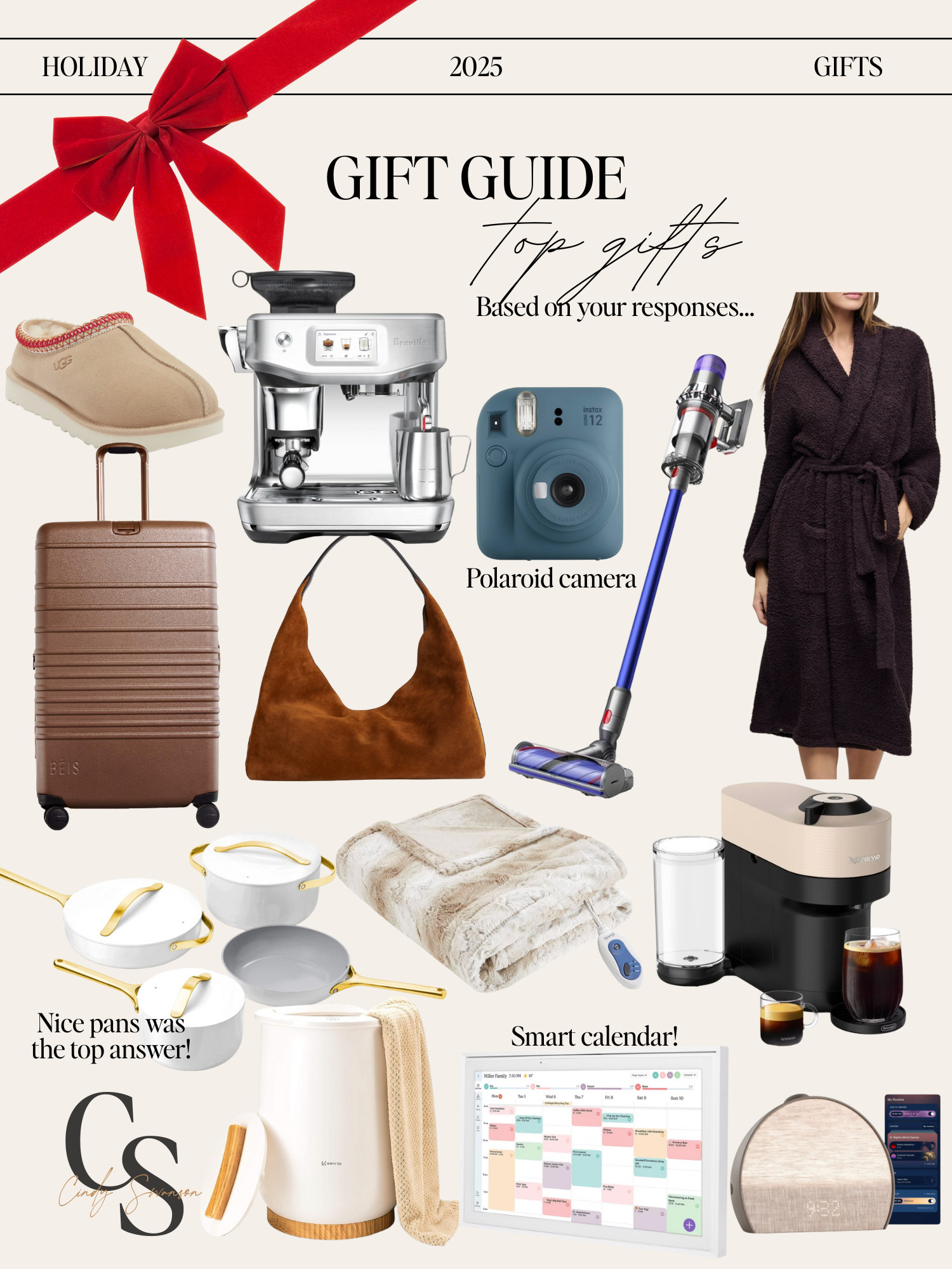 Top gifts based on the question box I put up a while ago on Instagram stories. All of these items were mentioned multiple times as a favorite gift for her!! 

Holiday Christmas Gift Guide 2025

Espresso machine, robe, Dyson Vacuum, Beis Luggage, Caraway pans, heated blanket, Skylight calendar, Hatch sound machine, Nespresso machine, Polaroid camera, suede bag, towel warmer. 

 #LTKGiftGuide #LTKHoliday #LTKU