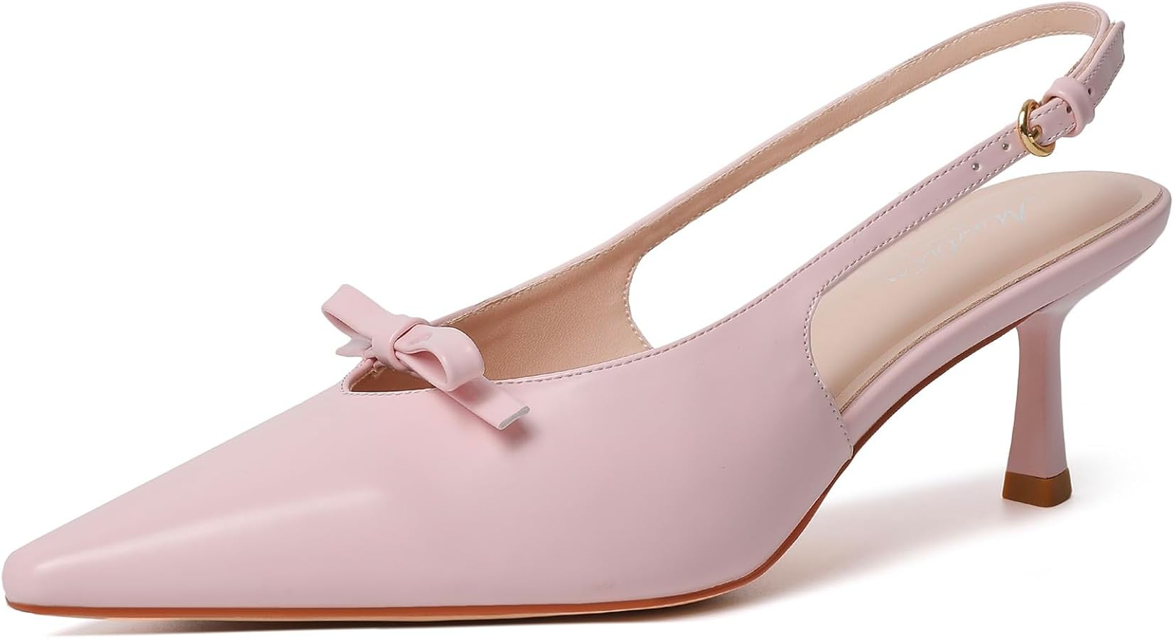 Mostrin Kitten Heels for Women Pointed Closed Toe Stilettos Slingback Low Heel Bow Pumps Dress Sh... | Amazon (US)
