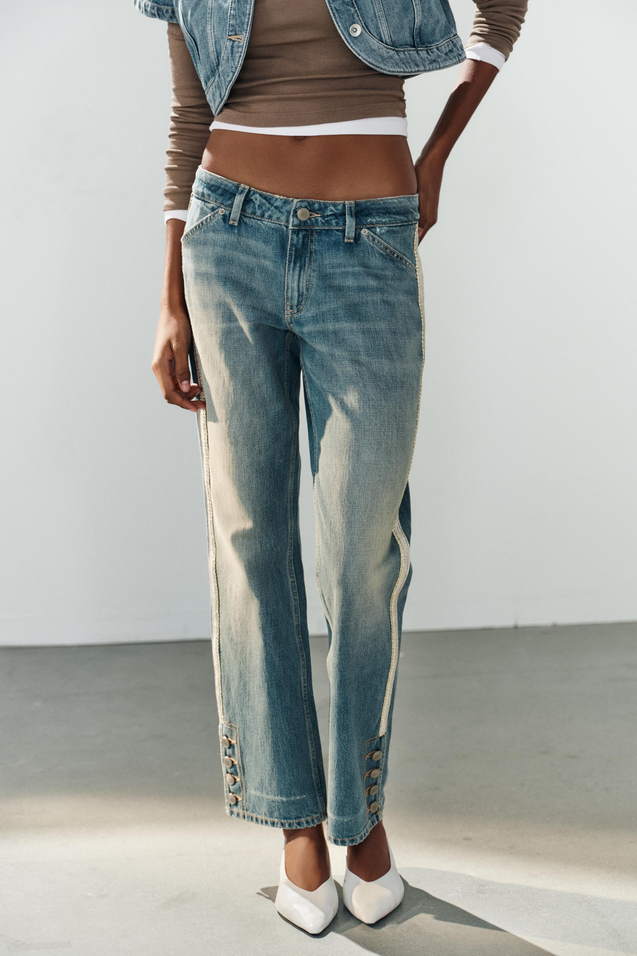 TRF MID-RISE STRAIGHT LEG SIDE STRIPE JEANS | Zara US
