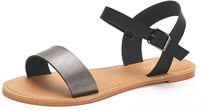 DREAM PAIRS Women's Cute Open Toes One Band Ankle Strap Flexible Summer Flat Sandals | Amazon (US)