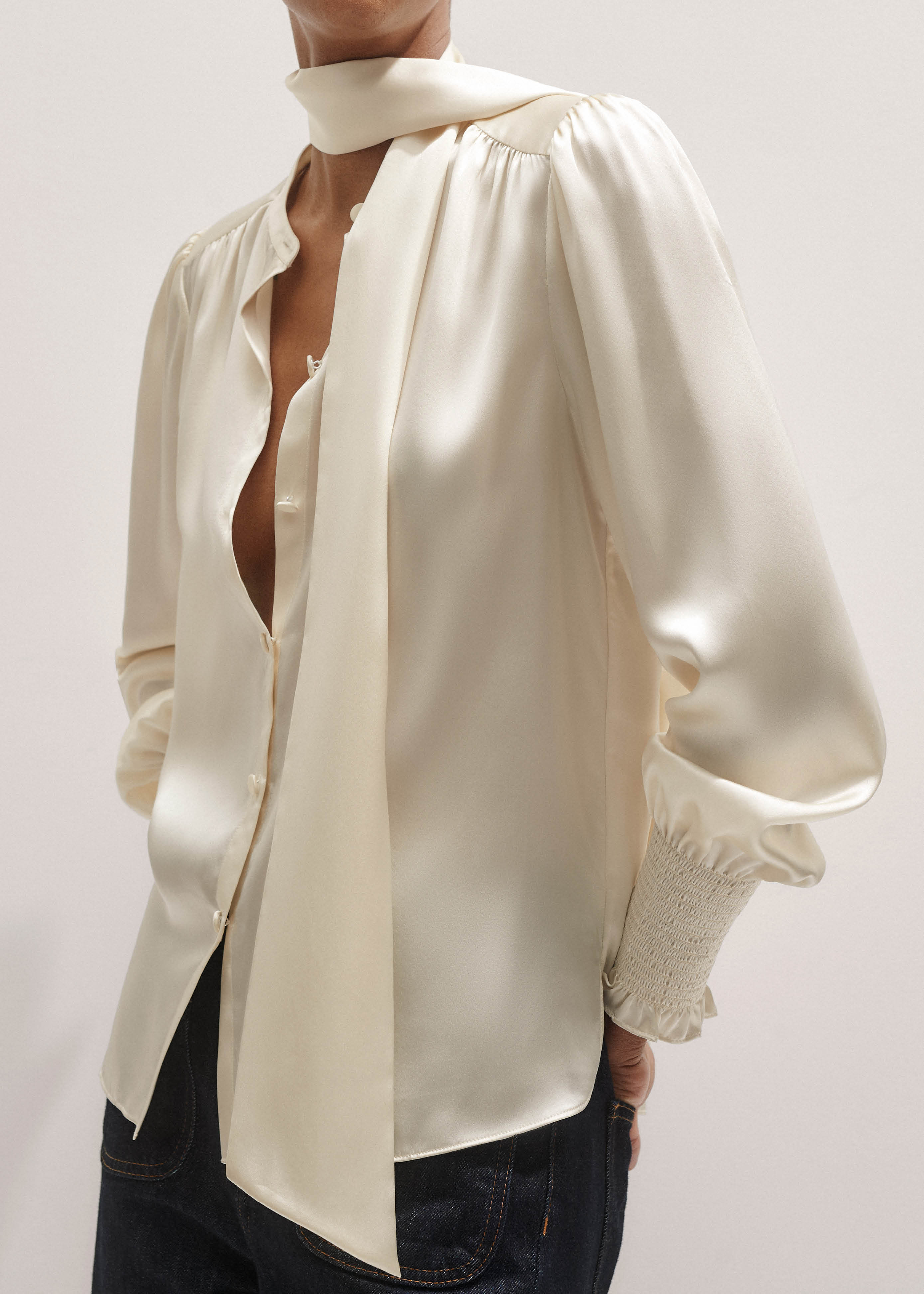 Straight Blouse + Tie Silk Satin | ME+EM Global (Excluding US)