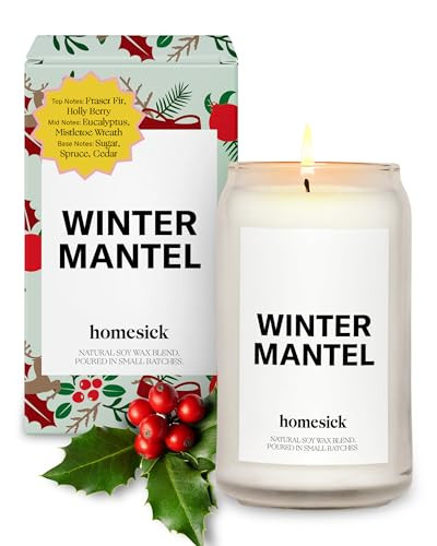 Homesick Scented Candles for Home (Winter Mantel) - 13.75 oz Long-Lasting Soy Wax Blend Jar Candle Gifts for Women & Men for All Occasions, 60-80 Hours Burn Time - Notes of Fraser Fir & Holly Berry | Amazon (US)