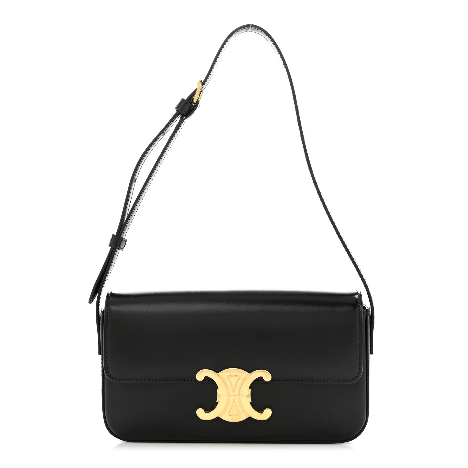 Shiny Calfskin Triomphe Shoulder Bag Black | FASHIONPHILE (US)