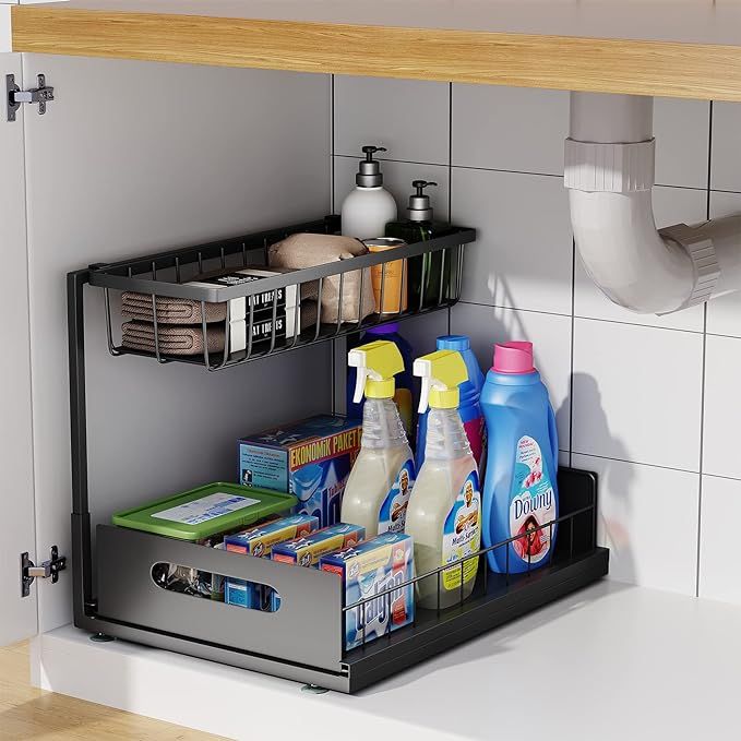 UINOFLE Under Sink Organizers and Storage, 2 Tier Sliding Cabinet Basket Organizer Drawer Pull Ou... | Amazon (US)