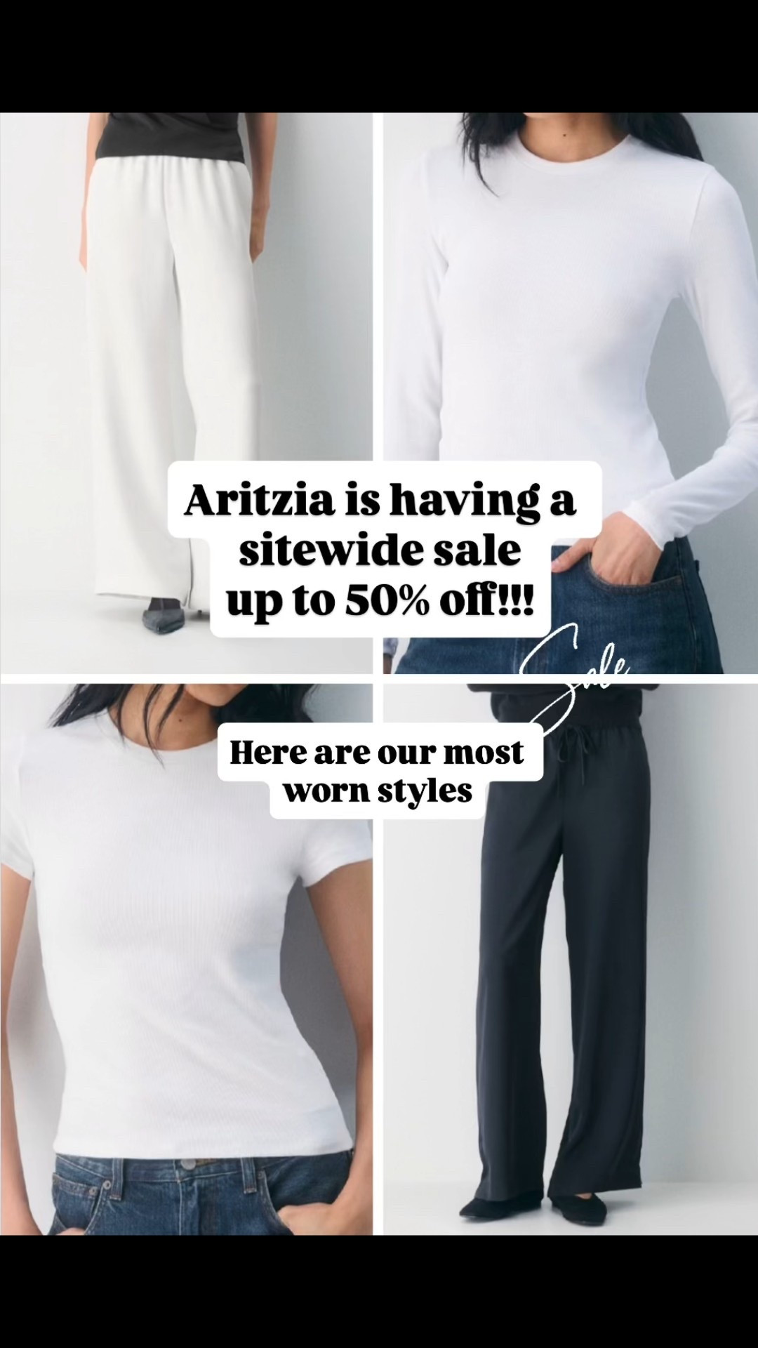 Aritzia sitewide sale up to 50% off. 
2 of our most worn styles: the Lodge pant and the Homestretch tees. 

#LTKOver40 #LTKSaleAlert #LTKSeasonal