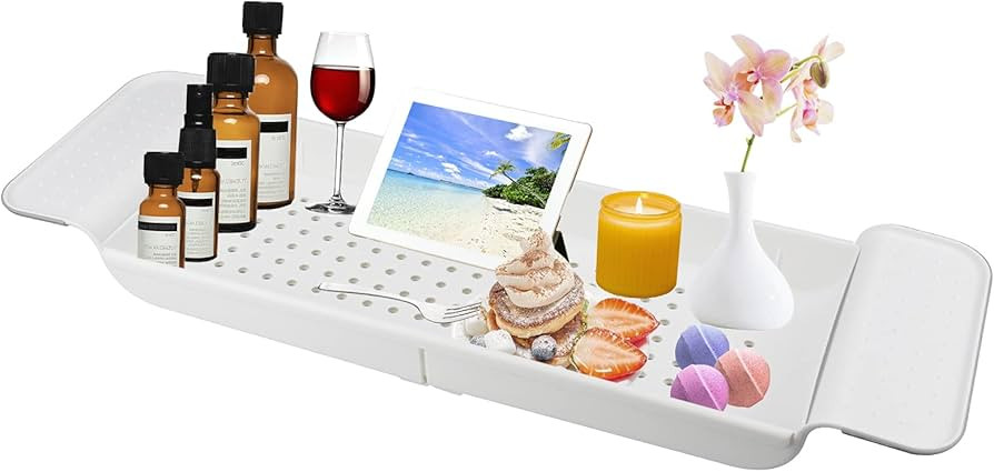 Expandable Drain Bath Shelf Caddy Tray, YOCOMEY Multifunctional Plastic Bathtub Tray Bathroom Org... | Amazon (US)