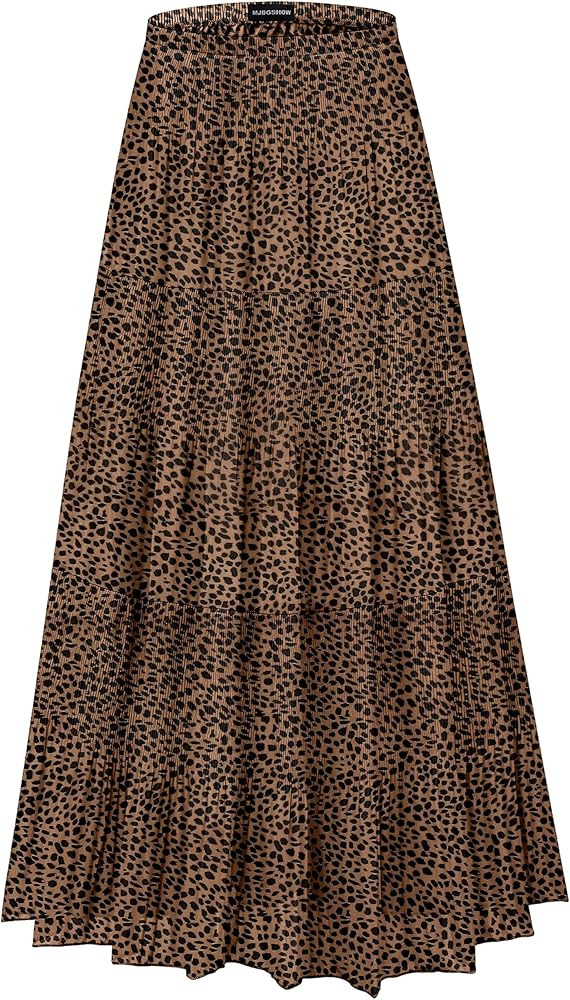 Womens Chiffon Long Skirt Elastic High Waist Floral Maxi Skirts Tiered Pleated A Line Boho Flowy Long Skirts | Amazon (US)