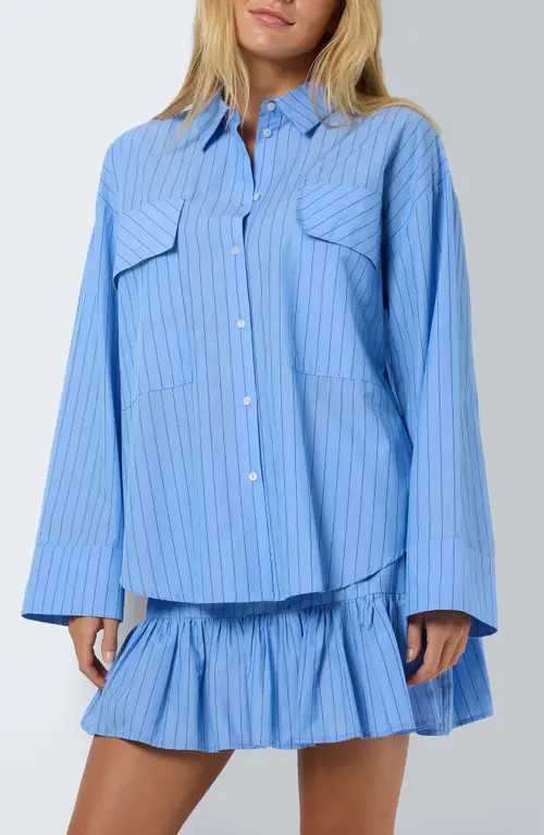 Noisy may Freja Stripe Cotton Button-Up Shirt in Cashmere Blue Stripe at Nordstrom, Size Large | Nordstrom