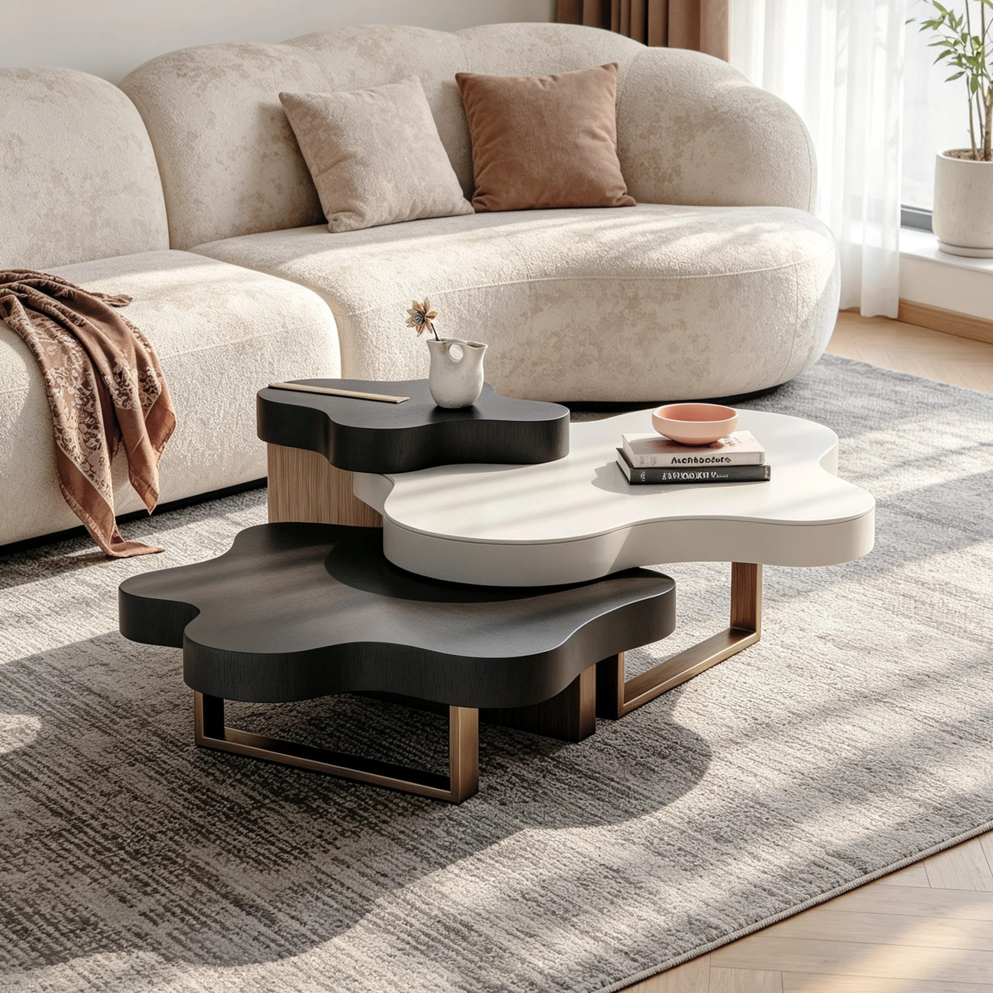 3 Piece Wood Nesting Coffee Table Set, Modern Irregular Cloud Coffee Table | Wayfair North America