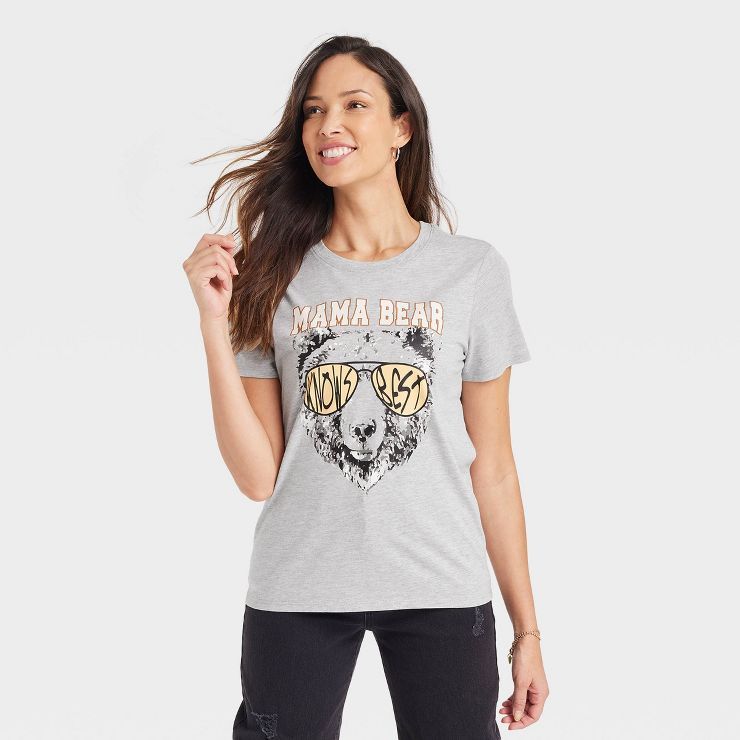 Women's Mama Bear Short Sleeve Graphic T-Shirt - Gray | Target