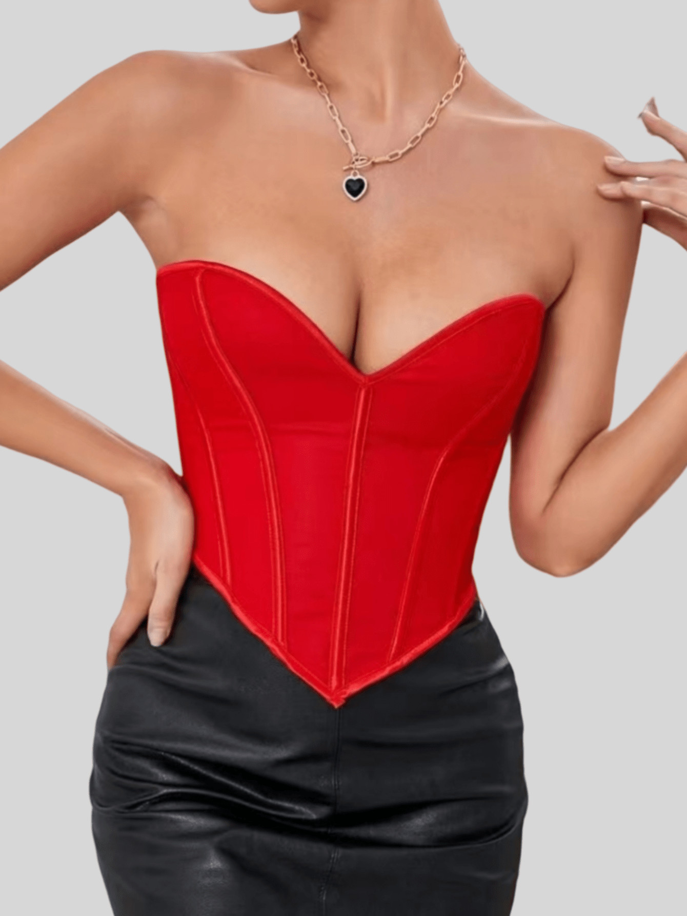 New Arrival Black Matte Texture Strapless Tight Bustier Women's Sexy Corset Top | SHEIN