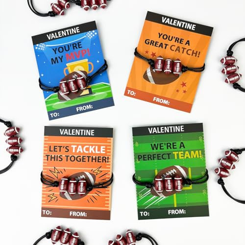 Football Valentines Day Classroom Exchange Gifts for Kids,30 Pack Sports Bracelets with Cards for Boy Girl,Valentine Non Candy Treats Party Favors Goodie Bag Stuffers,School Prizes for Toddler Student | Amazon (US)