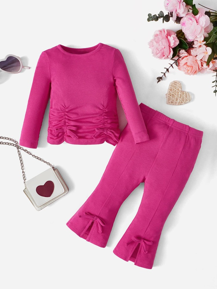 SHEIN Baby Ruched Tee & Knot Split Hem Pants | SHEIN