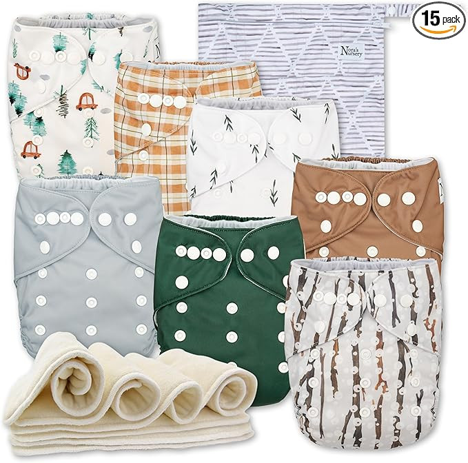 Nora's Nursery Cloth Diapers 7 Pack with 7 Inserts & 1 Wet Bag - Waterproof Cover, Washable, Reus... | Amazon (US)