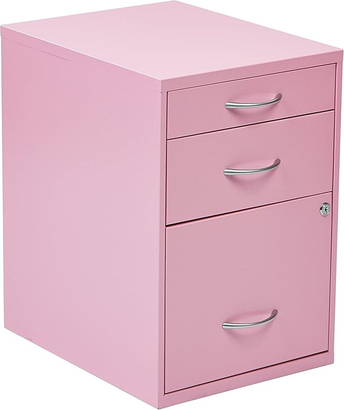 OSP Home Furnishings 3-Drawer Metal File Cabinet, Pink Finish | Amazon (US)