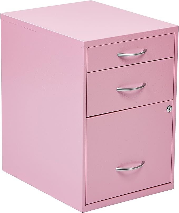 OSP Home Furnishings 3-Drawer Metal File Cabinet, Pink Finish | Amazon (US)
