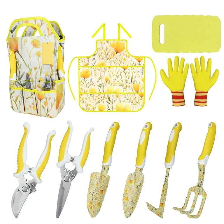 ZUEXT Yellow Garden Tool Sets 10-Piece, Heavy Duty Gardening Hand Tools with Non-Slip Ergonomic H... | Walmart (US)