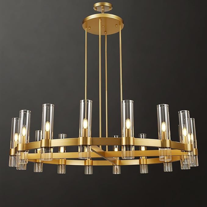 Modern 48" Gold Round Chandelier Fixture,16-Light Chandeliers for Dining Room,Farmhouse Glass Tub... | Amazon (US)