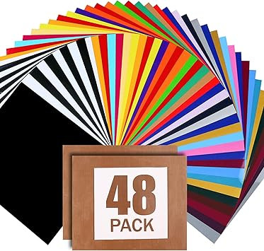 ARHIKY Heat Transfer Vinyl for T-Shirts 12"x10" 48 Sheets Iron On Vinyl HTV Bundle，2 Teflon She... | Amazon (US)