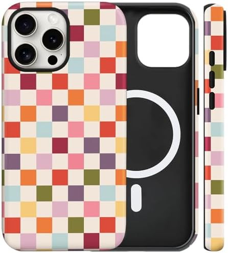 Magnetic for iPhone 16 Pro Max Case Cute Checkered Phone Case, Shockproof Slim TPU and Hard PC Pr... | Amazon (US)