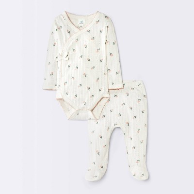 Baby Girls' 2pc Floral Pointelle Top & Bottom Set - Cloud Island™ Ivory Newborn | Target