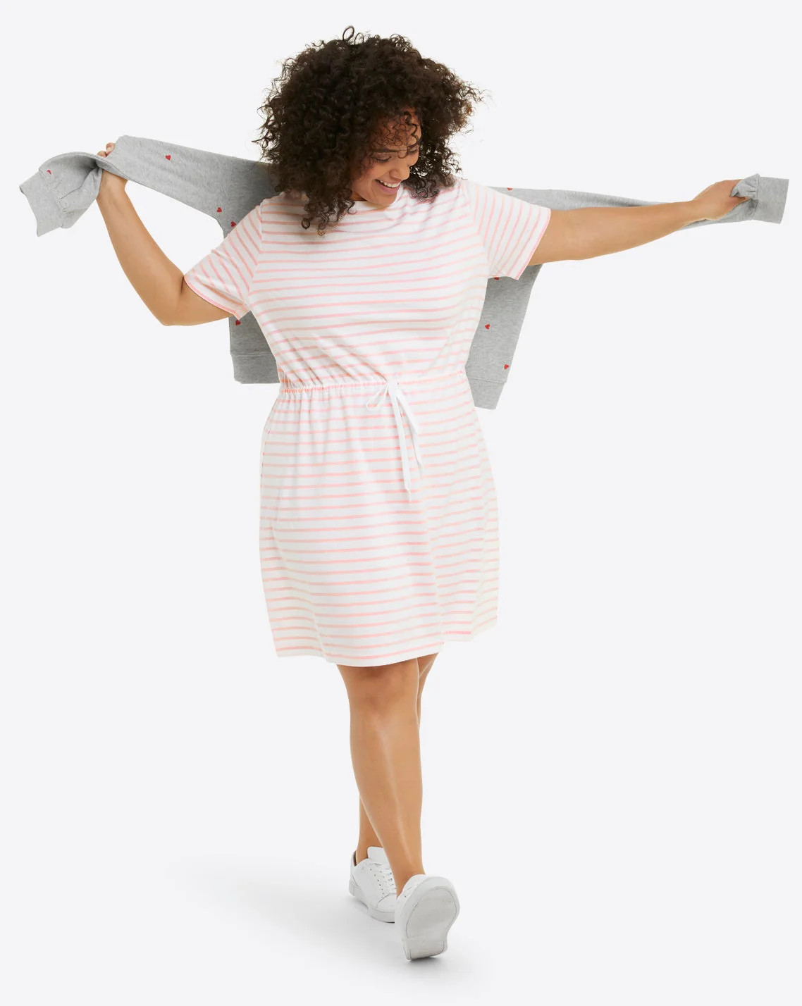 Tie Waist T-Shirt Dress in Light Pink Mariner Stripe | Draper James (US)