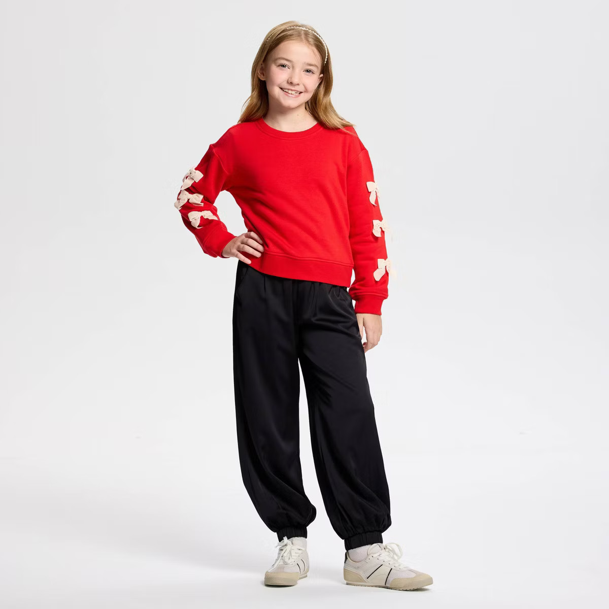Owillo® Girls' French Terry Bow Sweatshirt - Cherry Red | Target