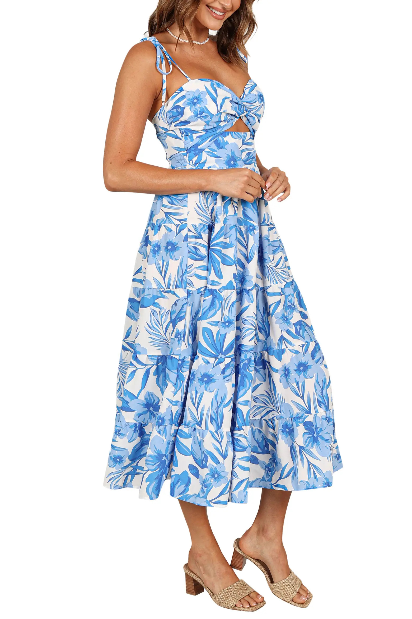 Petal & Pup Rose Floral Tie Strap Tiered Midi Dress (Women) | Nordstrom | Nordstrom