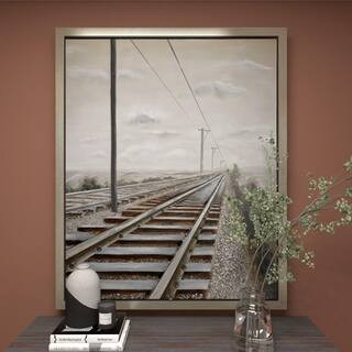 Litton Lane 1- Panel Landscape Railroad Framed Wall Art with Silver Frame 53 in. x 44 in. 87792 -... | The Home Depot