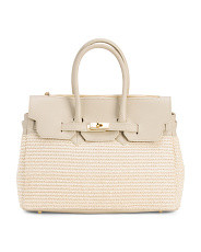 Made In Italy Straw Satchel With Leather Trim And Flap Belt Detail | Handbags | Marshalls | Marshalls