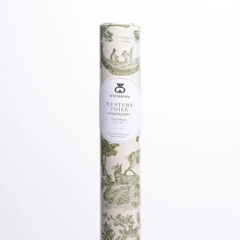 Schumacher Olive 37" X 24" Western Toile Wrapping Paper | DecoratorsBest