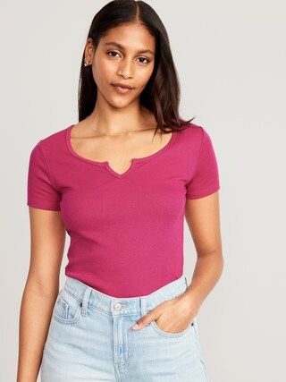 Fitted Split-Neck Rib-Knit T-Shirt for Women | Old Navy (US)
