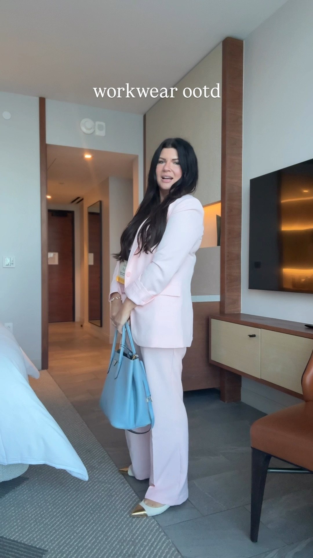 A pink power suit 

wearing size 8 pants and medium blazer 

Work wear - office outfit - summer office work look - scoop - 

#LTKOver40 #LTKWorkwear #LTKMidsize