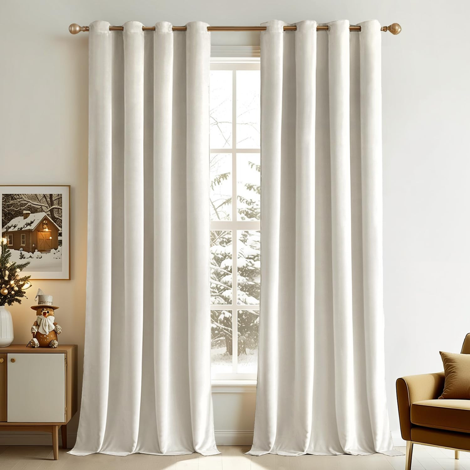 MIULEE Velvet Curtains Ivory Elegant Grommet Curtains Thermal Insulated Soundproof Room Darkening... | Amazon (US)
