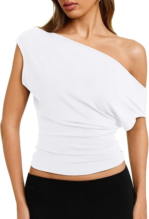 REORIA Womens 2026 Summer Cute Short Sleeve Tee Shirts Asymmetrical Cinched Waist Casual Loose Of... | Amazon (US)